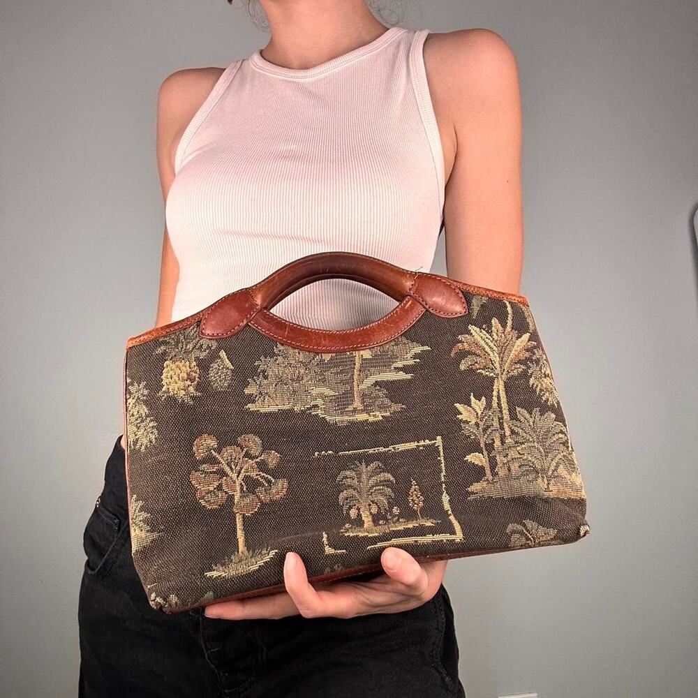 Vintage  Tommy Bahama tapestry hand bag with tree pattern - Picture 4 of 8